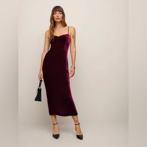 Reformation Pennington Dress Chianti Velvet Red Burgundy